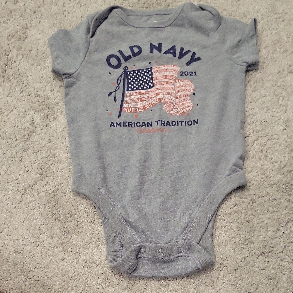 Old Navy Gray Bodysuit with Vintage Flag Graphic